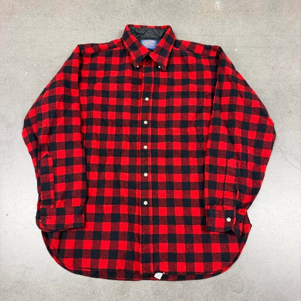 Vintage Pendleton Rob Roy Buffalo Plaid Wool Flannel Shirt Made USA Men's Large
